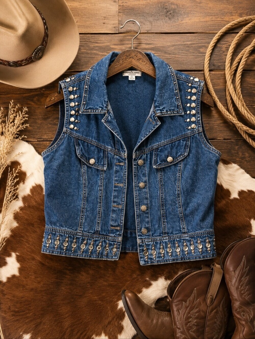 Gordon & James Studded Western Denim Vest M